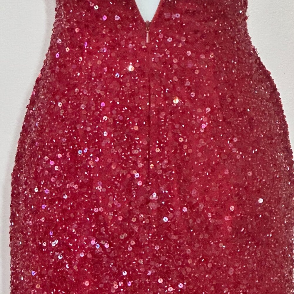 Scala Red Beaded And Sequin Halter Gown Size M - image 2